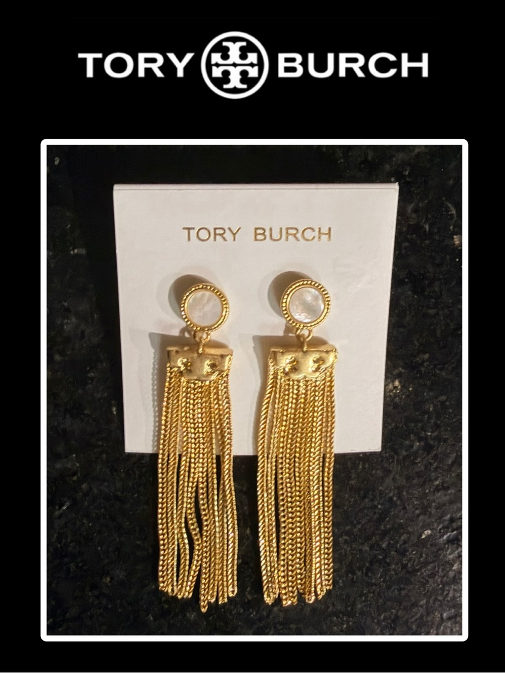 Tory Burch Gold and Mother-of-Pearl Chain Tassel Earrings